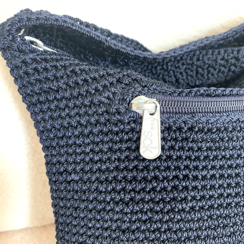 The Sak 90s navy crochet mini hobo with strap
